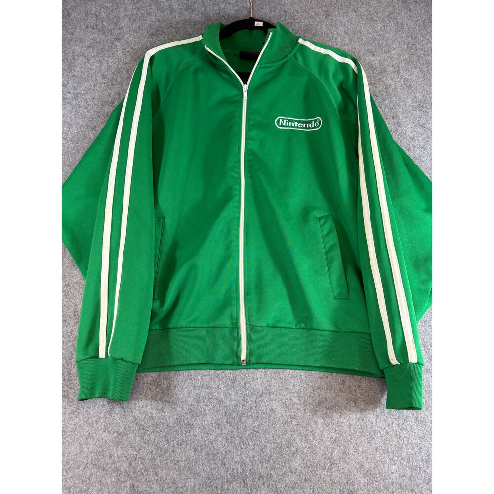 VINTAGE Y2K Nintendo Mushroom Power Track Jacket Men Medium Green Full Zip Mario - Picture 2 of 10